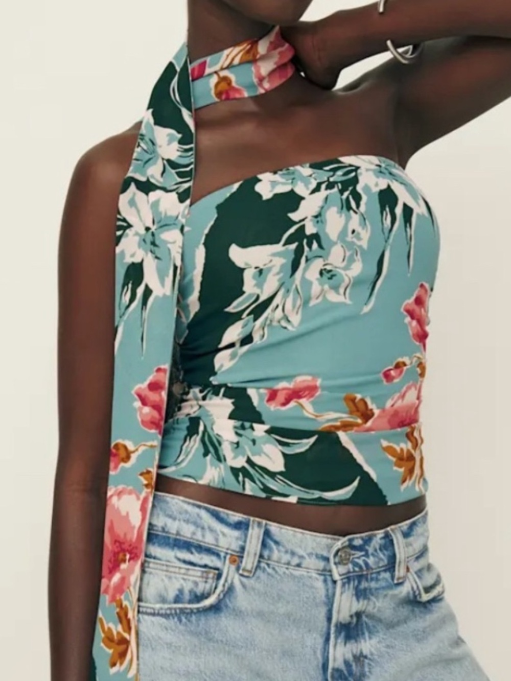 Reformation Lennon Strapless Paloma Floral Top With Scarf